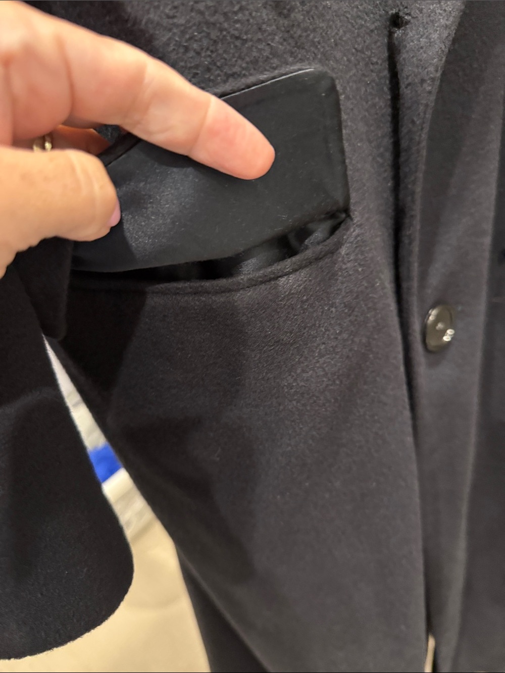 Vintage Saks Fifth Ave Men's Double-Breasted Navy Cashmere Overcoat - Picture 4 of 7